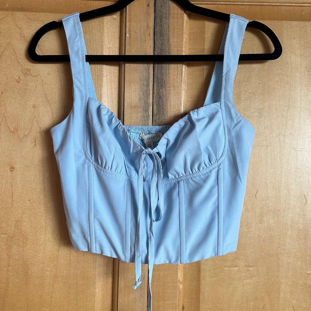 Blue Tie-Front Bustier Tank Top
